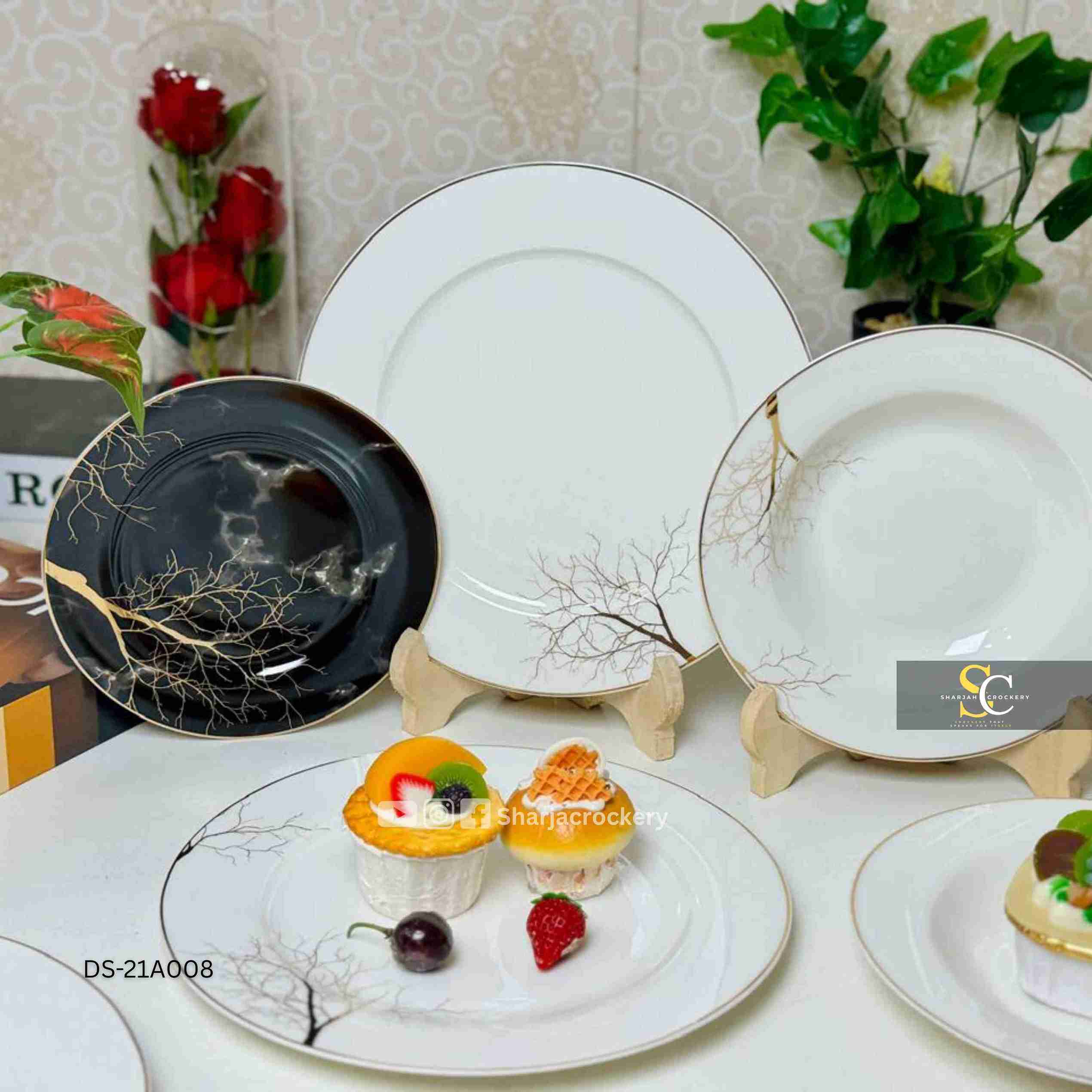 JOHANSON BROS 18 Pcs Luxury Bone China Plate Set – Elegant Floral Modern Green Design