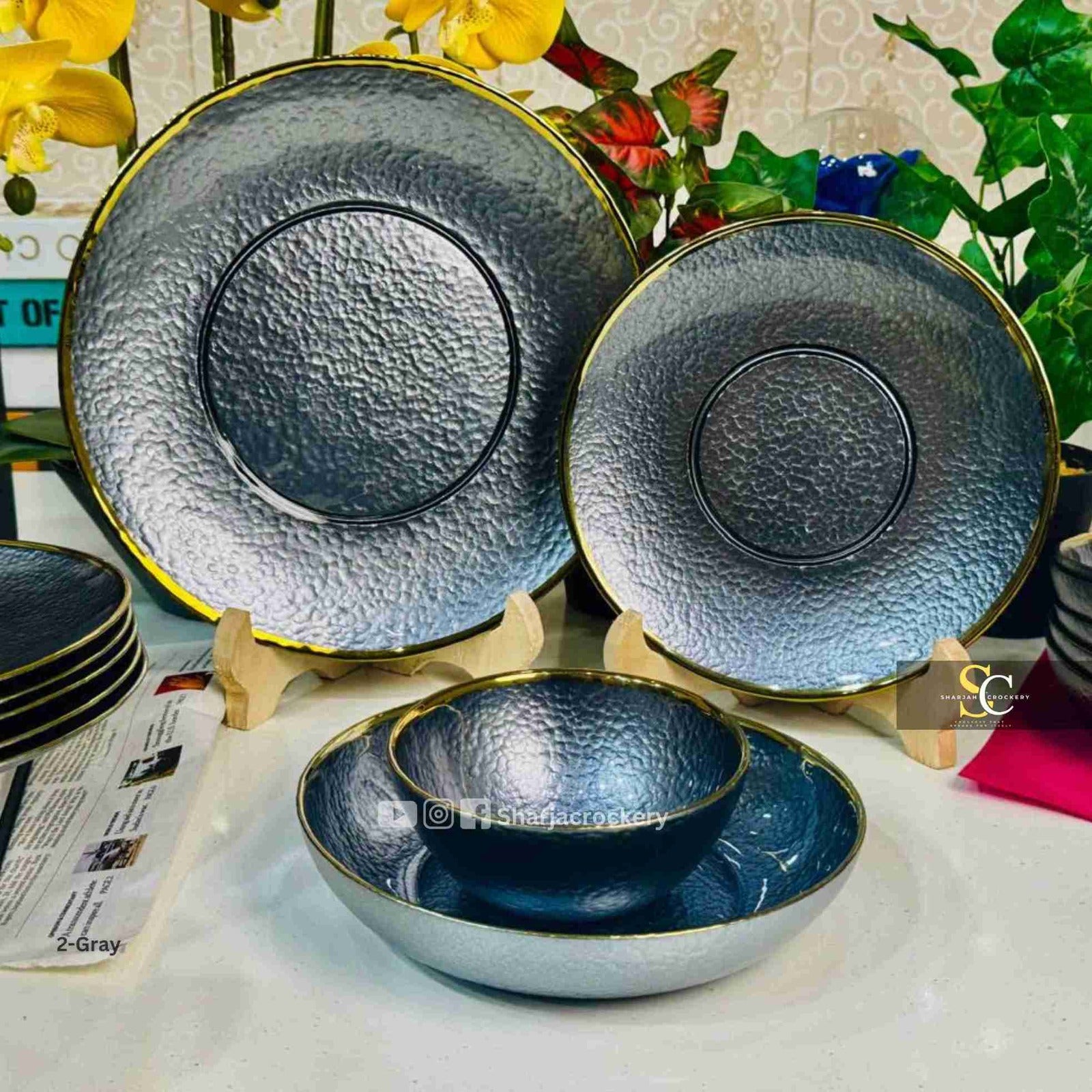 Black Dinner Coloured Glass Dinner Set 2-Gray - Main Image