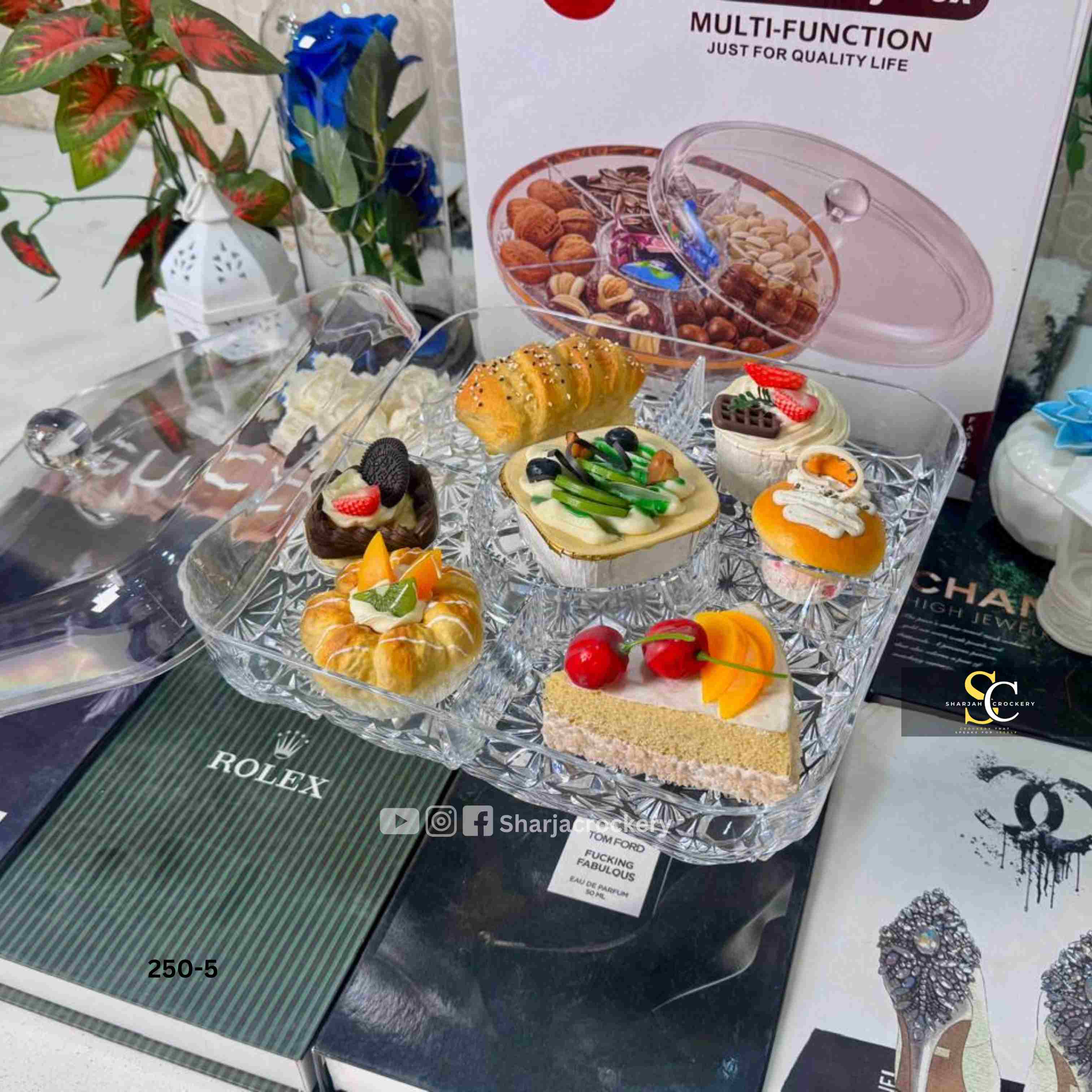 Crystal-Cut Multi-Function Dry Fruit & Candy Server with Base