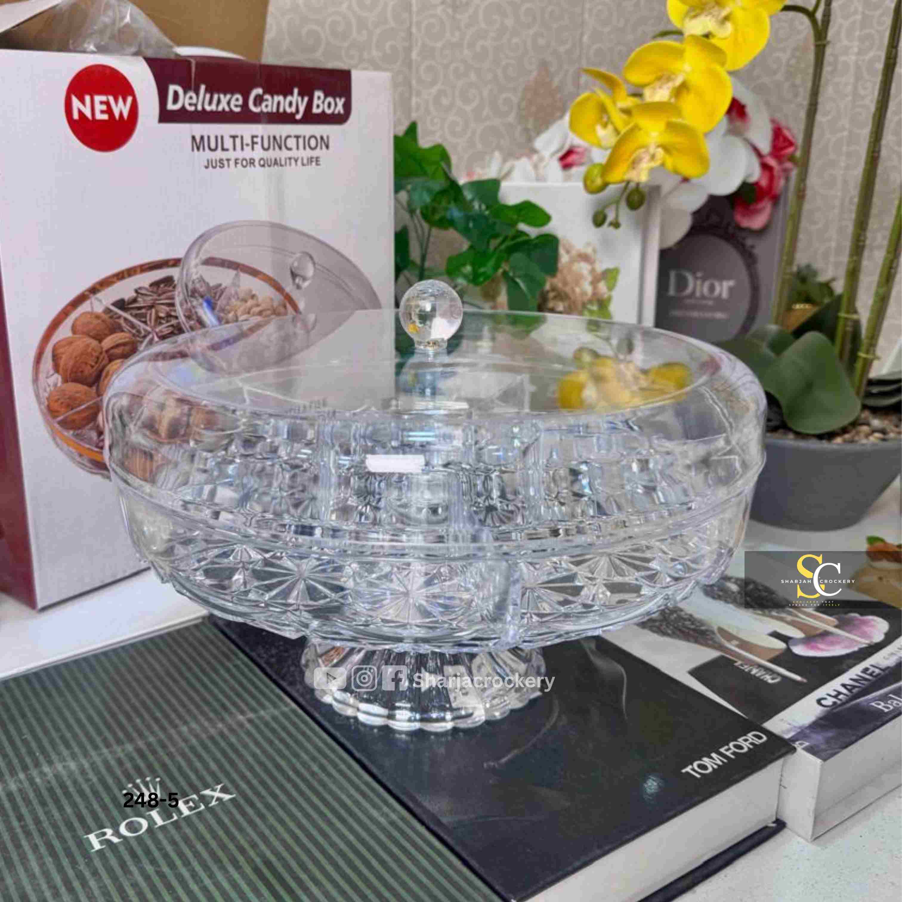 Crystal-Cut Multi-Function Dry Fruit & Candy Server with Base