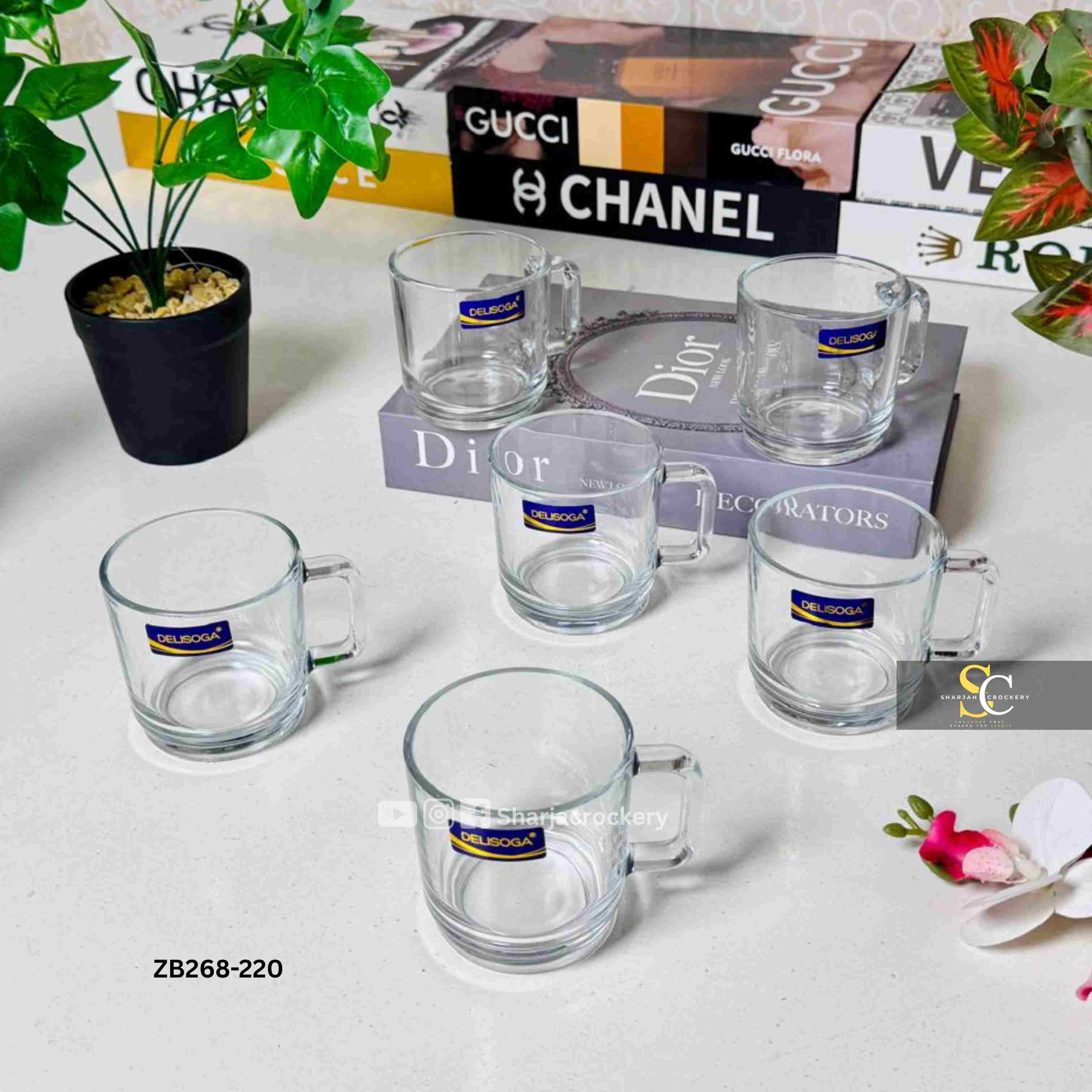 Modern & Classic Glass Tea Cups Set of 6 | Handled Mugs Collection