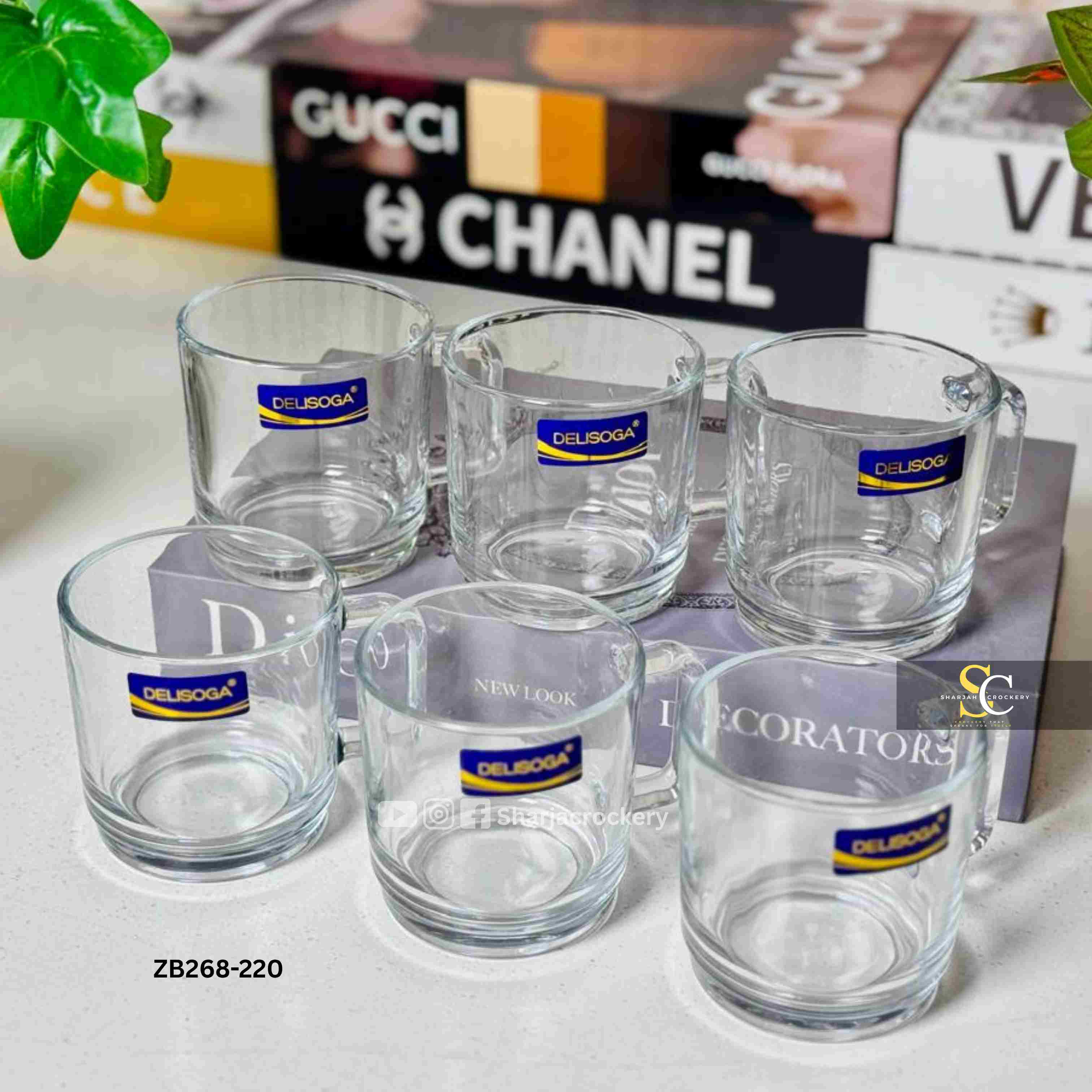 Modern & Classic Glass Tea Cups Set of 6 | Handled Mugs Collection