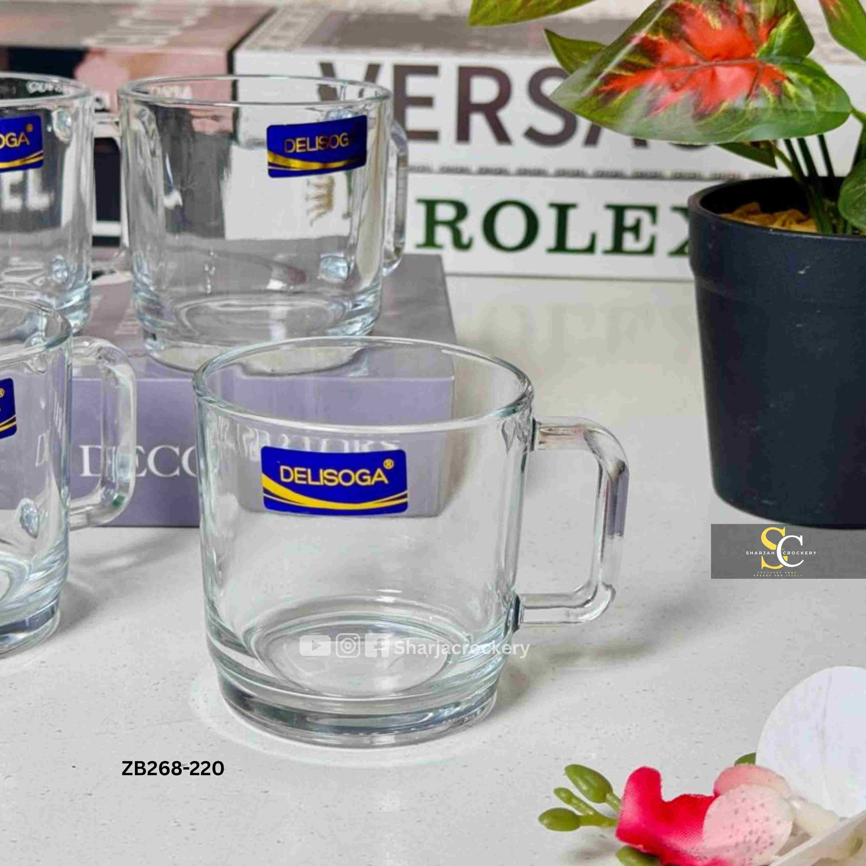 Modern & Classic Glass Tea Cups Set of 6 | Handled Mugs Collection