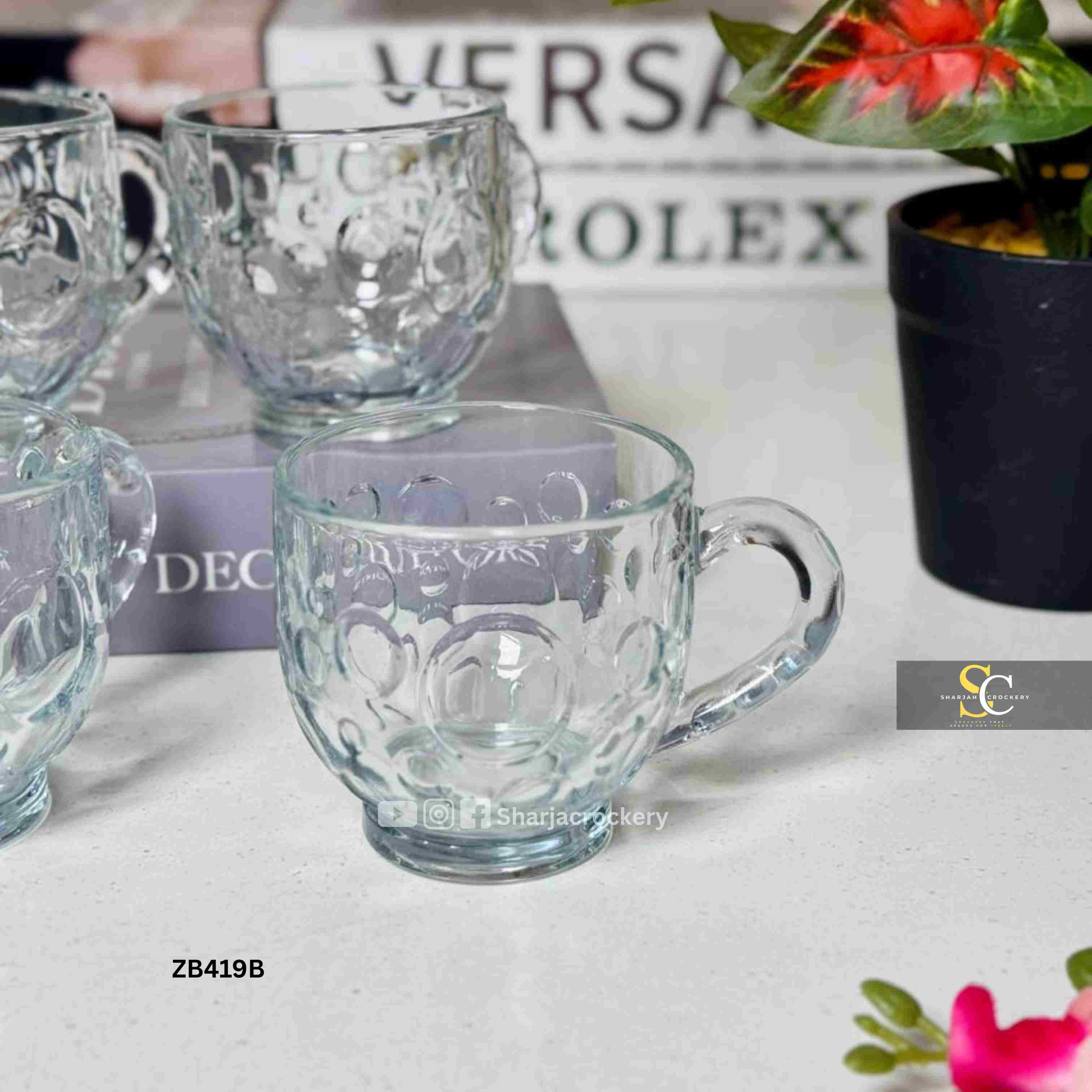 Modern & Classic Glass Tea Cups Set of 6 | Handled Mugs Collection