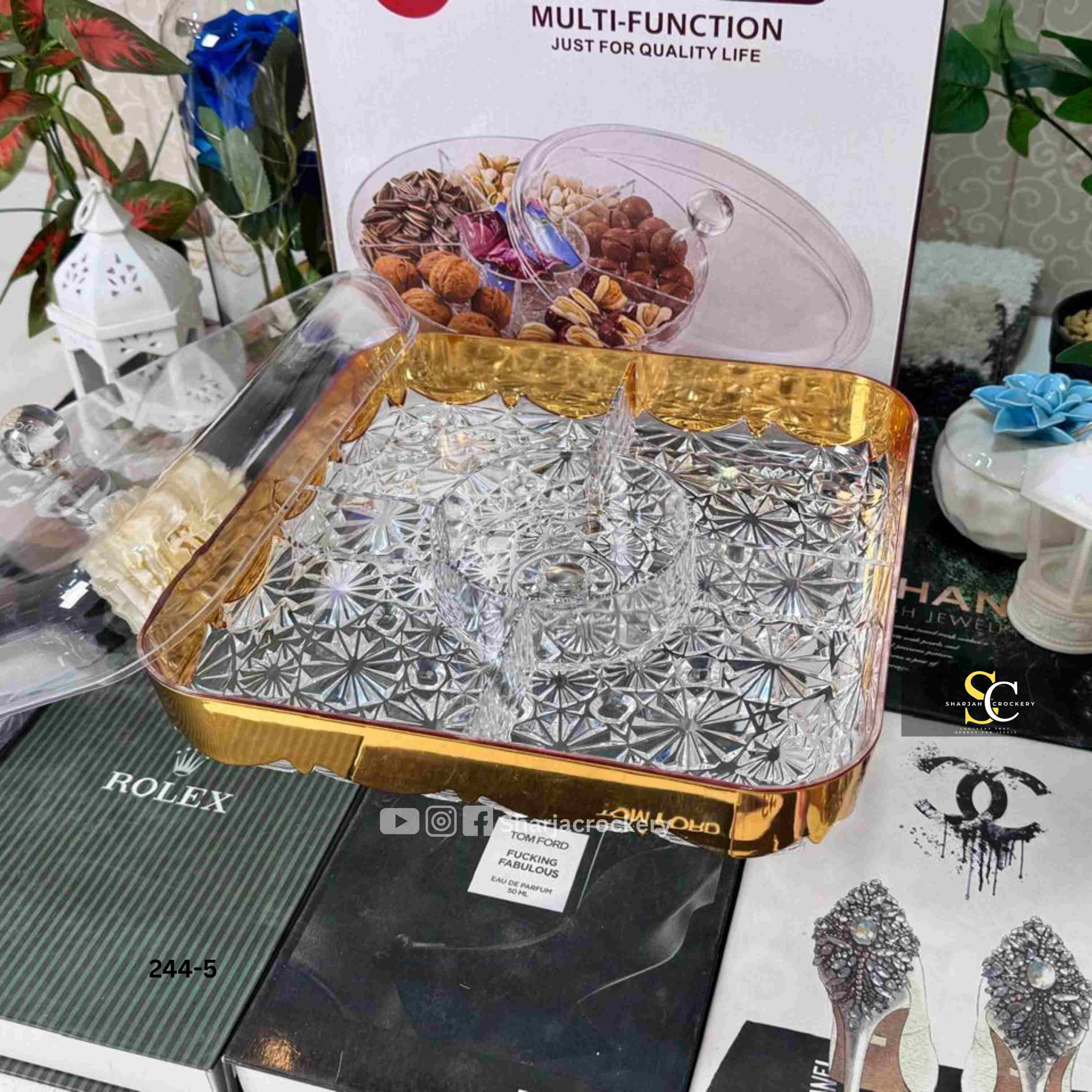 Crystal-Cut Multi-Function Dry Fruit & Candy Server with Base