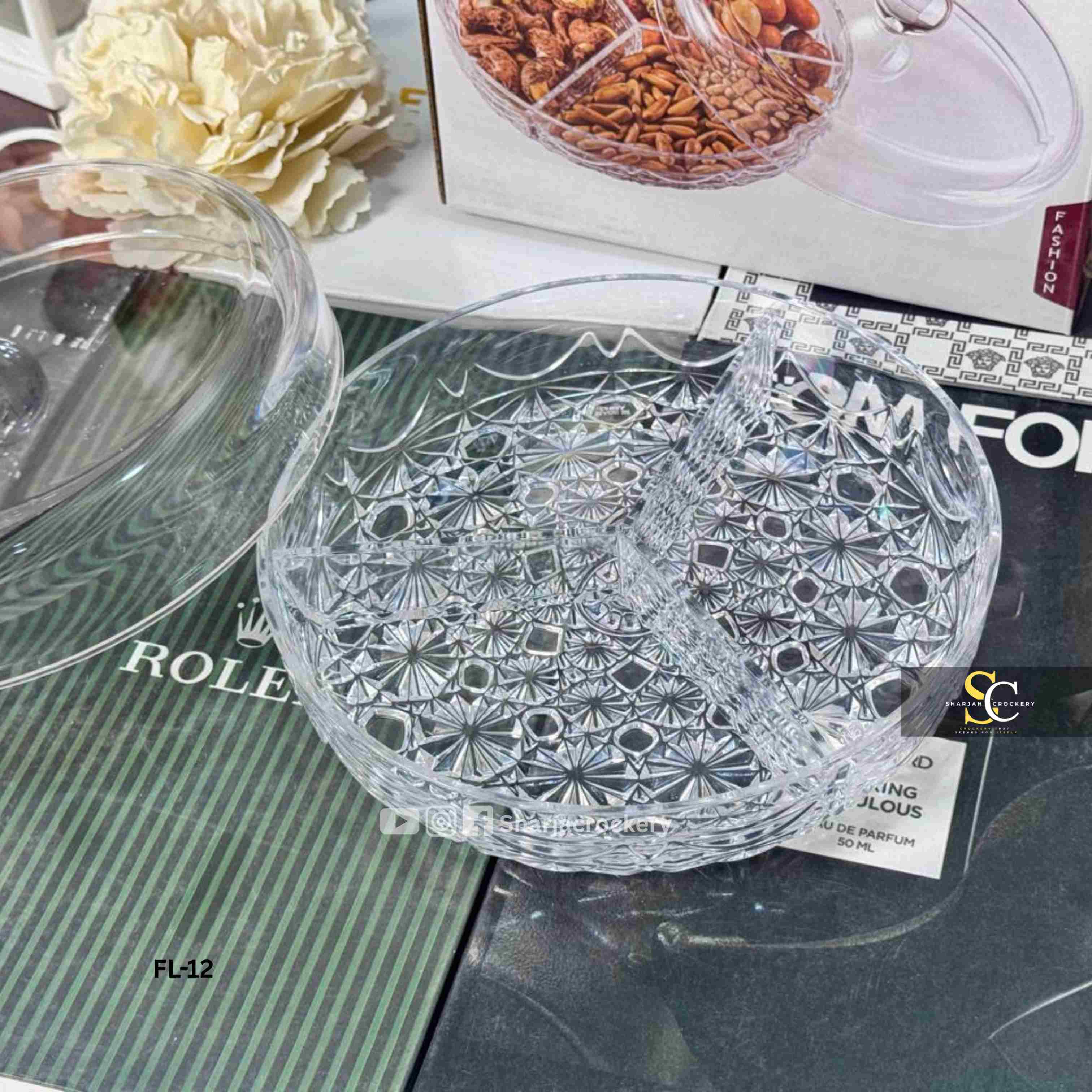 Mini Crystal-Cut Dry Fruit & Candy Server with Lid