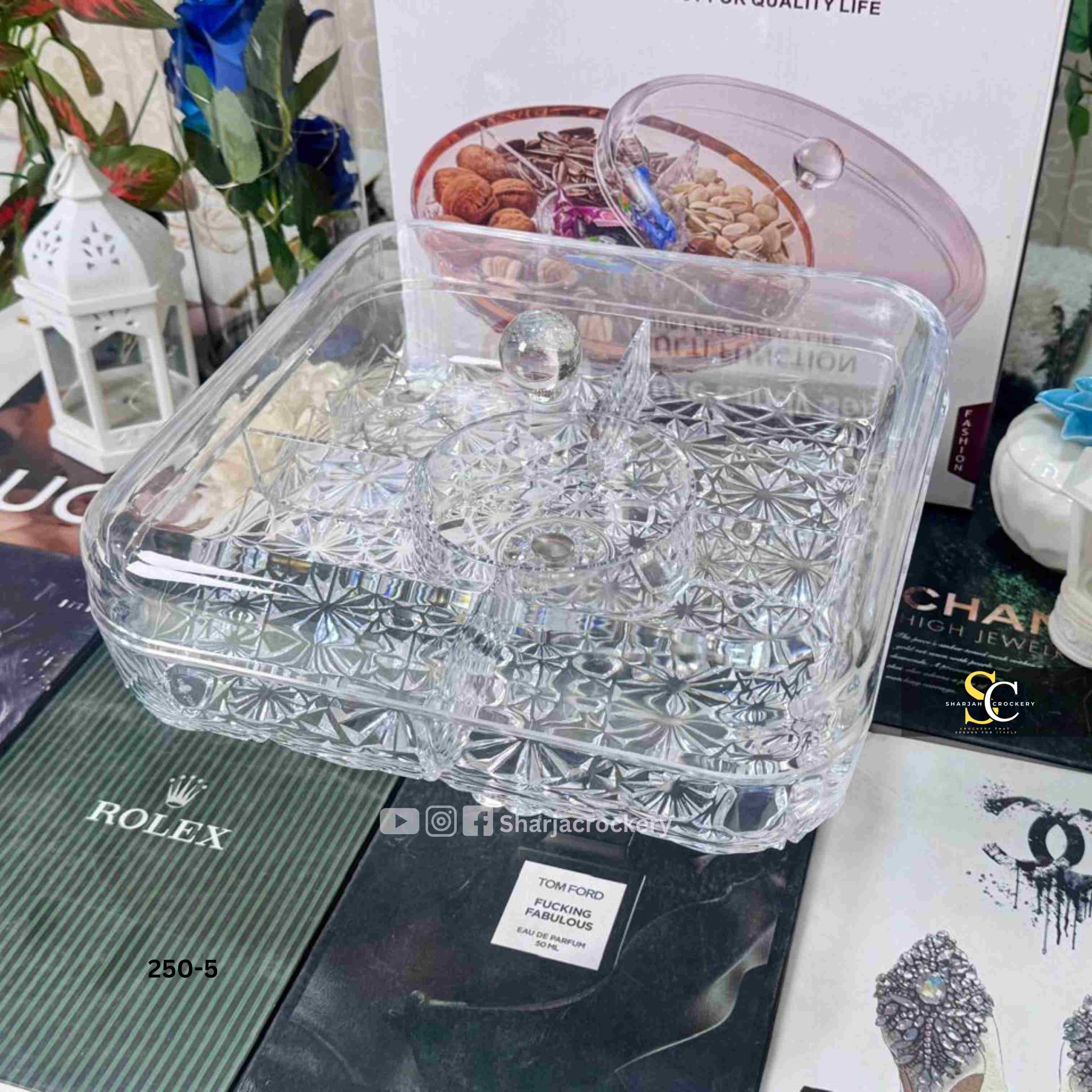 Crystal-Cut Multi-Function Dry Fruit & Candy Server with Base