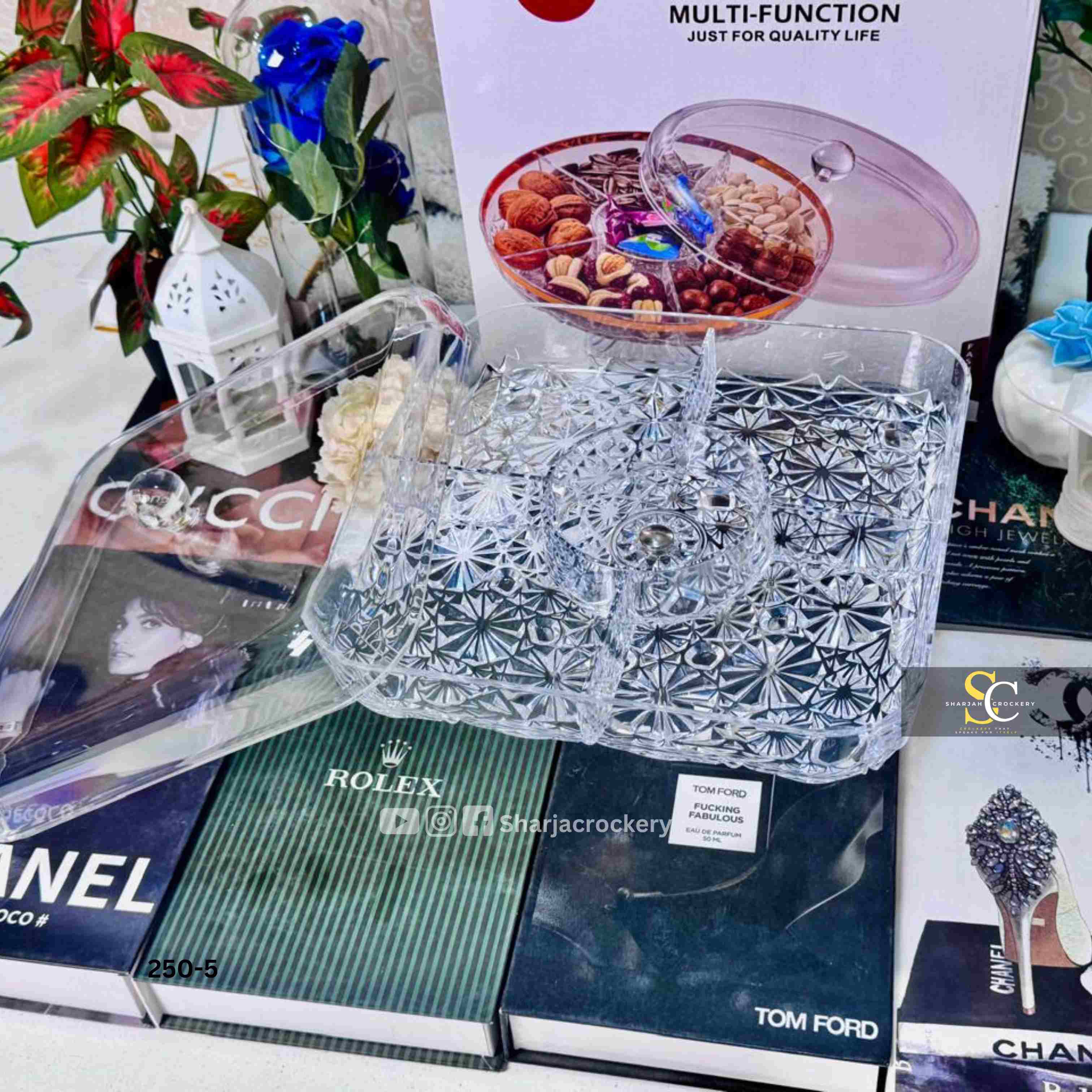 Crystal-Cut Multi-Function Dry Fruit & Candy Server with Base